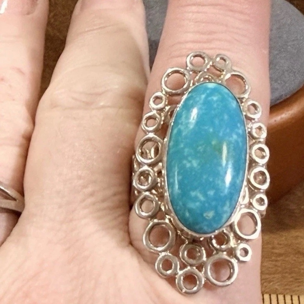 925, Sterling Jay King DTR Statement Turquoise Ring w Circle Setting Sz 10.5 - Picture 6 of 10